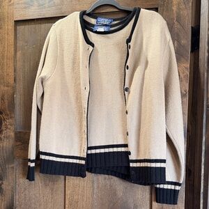 Vintage Women’s Two-Tone Knit Cardigan and Shell Set - Beige and Black